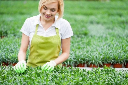 Team member using safe practices during landscaping operations
